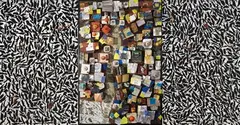 Glass House III by Hema Upadhyay, Acrylic, gouache, pastel and photo collages, aluminium sheet constructions on paper pasted on plywood, sold Dec 2023