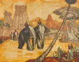 The Sacred Elephants in Madurai by André Maire, Oil on canvas, sold Sep 2023