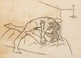 Untitled (Lovers) by F. N. Souza, Mixed media on silk laid on board, sold Sep 2023
