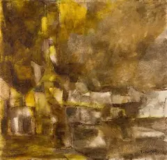 Paysage by Akbar Padamsee, Oil on board, sold Sep 2023