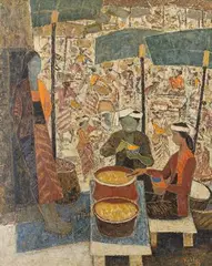 Untitled (Market Place) by K. K. Hebbar, Oil on canvas, sold Sep 2023
