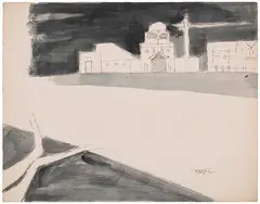 Untitled by Ram Kumar, Watercolour, pen and ink on paper pasted on mount board, sold Sep 2023