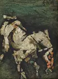 Untitled by M. F. Husain, Oil on canvas board, sold Sep 2023
