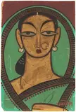 Untitled (Woman in Green) by Jamini Roy, Tempera on cardboard pasted on board, sold Jun 2023