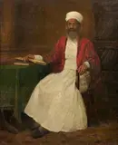 Portrait of a Parsee Scholar by Manchershaw F Pithawalla, Oil on canvas, sold Jun 2023