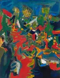 Untitled (Red Road) by S. H. Raza, Gouache on paper, sold Jun 2023