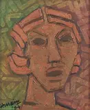 Bronze Head by M. F. Husain, Acrylic on canvas, sold Jun 2023