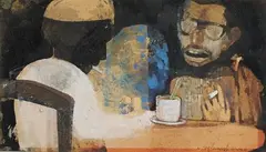 Two Friends by Ganesh Pyne, Gouache on paper, sold Jun 2023