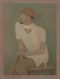 Untitled (Seated Figure) by Lalu Prasad Shaw, Watercolour and gouache on paper pasted on paper, sold Jun 2023