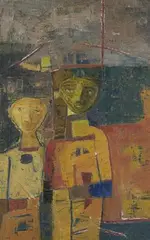Untitled (Two Figures) by Ram Kumar, Oil on canvas, sold Jun 2023