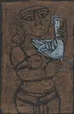 Untitled (Woman Holding Bird) by Badri Narayan, Gouache and ink on paper, sold Jun 2023