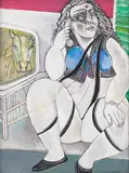 Woman With Telephone by Paritosh Sen, 1998, Acrylic on canvas, sold Jun 2023