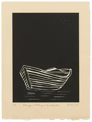 Rohingyas: Floating on the Dark Sea by Zarina, 2015, Woodcut on BFK paper mounted on Arches paper, sold Jun 2023