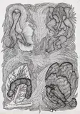 Tillee, Keeda, Ganesh, Pakshee (Sesame Plant, Worm, Ganesh, Birds) (Gond Art) by Jangarh Singh Shyam, Pen and ink on paper, sold Jun 2023