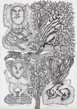 Raksa, Hiran (Raksa, Deer) (Gond Art) by Jangarh Singh Shyam, 1995, Pen and ink on paper, sold Jun 2023