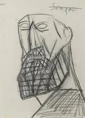 Untitled by F. N. Souza, 1952, Pencil on paper pasted on mount board, sold Mar 2023