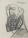 Untitled by F. N. Souza, 1952, Pencil on paper pasted on mount board, sold Mar 2023