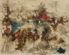Untitled (Landscape at Dusk) by Krishen Khanna, Oil on canvas, sold Mar 2023
