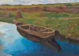Torfkahn bei Worpswede by Sophie Wencke, 1907, Öl/Hartfaser, sold Sep 2024