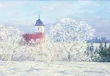 Worpsweder Kirche im Schnee by Walter Bertelsmann, 1906, Öl/Karton, sold Sep 2024