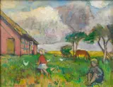 Ferienfreude auf dem Land by Lisel Oppel, 1949, Öl/Holz, sold Sep 2024