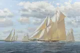 Die Meteor in der Kieler Förde by Uwe Lütgen, 1991, Öl/Lw, sold Sep 2024