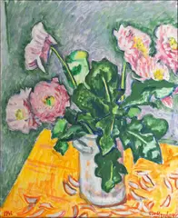 Blumen in weißer Vase by Ivo Hauptmann, 1961, Öl/Lw, sold Nov 2024