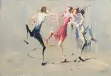 Tanzende Figuren by Ulf Petermann, 1995, Öl/Papier/Karton, sold Nov 2024