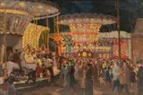 Jahrmarkt bei Nacht by Paul Buchholz, Öl/Karton, sold Feb 2024