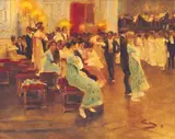 Auf dem Ball by Wilhelm Schreuer, Öl/Papier/Holz, sold Feb 2024