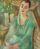 Dame in Grün by Alma del Banco, Öl/Lw, sold Feb 2024