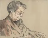Käte Laserstein schreibend by Lotte Laserstein, 1956, Pastell, sold Feb 2024