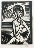 Sitzender Knabenakt by Emil Maetzel, Linolschnitt, sold Feb 2024