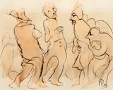 Unterhaltung by Christian Rohlfs, 1919, Aquarell und Federzeichnung, sold Feb 2024