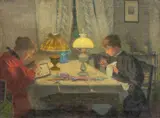 Bei Lampenschein by Ernst Wilhelm Eitner, Öl/Lw, sold Feb 2024