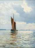 Finkenwerder Ewer by Johannes Holst, 1917, Öl/Lw./Karton, sold Feb 2024