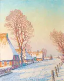 Verschneite Dorfstraße by Heinrich Blunck-Heikendorf, 1950, Öl/Lw, sold Feb 2024