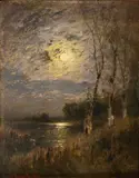 Mondnacht im Moor by Louis Douzette, 1918, Öl/Karton/Karton, sold Feb 2024