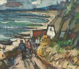Fischerhäuser an der Ostsee by Tom Beyer, Öl/Rupfen/Holz, sold Feb 2024