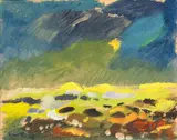 Glühende Landschaft by Siegward Sprotte, 1978, Öl/Karton, sold Feb 2024