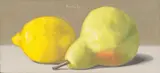 Zitrone und Birne by Hans-Joachim Billib, 2009, Öl/Lw./Holz, sold Feb 2024