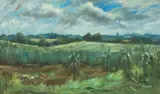 Landschaft bei Selk by Michael Arp, 1988, Öl/Hartfaser, sold Feb 2024