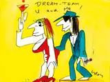 Dream Team U and Me! by Udo Lindenberg, 2009, Aquarell über Filzstift, sold Feb 2024