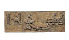 Großes Relief 'Der barmherzige Samariter' by Fritz Fleer, 1976, Bronze, patiniert, sold Feb 2024