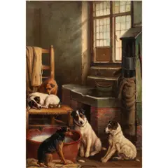 Untitled (Dogs Waiting for a Bath) by Valentine Thomas Garland, oil on board, sold Jan 2026