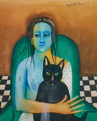Untitled by Anjolie Ela Menon, Oil on masonite, sold Mar 2025