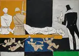 OPCE 25, OPCE 3, OPCE 23 by Maqbool Fida Husain, Acrylic on canvas, sold Jun 2025