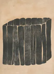Cage by Zarina, Woodcut print on paper, sold Jul 2025