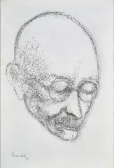 Gandhi by Akbar Padamsee, Pencil and charcoal on paper, sold Jul 2025