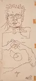 Portrait of Akbar Padamsee by Maqbool Fida Husain, Ink on card, sold Jul 2025